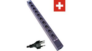 Outlet Strip 10x CH Type J (T13) Socket - CH Type J (T12) Plug Black 3m