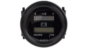 Battery and Hour Meter, Soldering Lugs, LED / LCD, 43 x 39mm, 6 Digits
