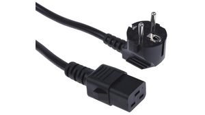 AC Power Cable, IEC 60320 C19 - DE/FR Type F/E (CEE 7/7) Plug, 2m, Black