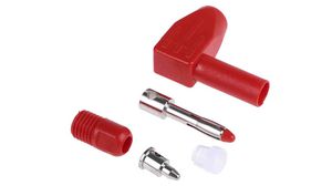 Banana Plug, Shrouded, Angled, Nickel-Plated, 1kV, 20A, 32mm, Red, Soldering, Pack of 5 pieces