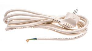 AC Power Cable, DE/FR Type F/E (CEE 7/7) Plug - Bare End, 3m, White