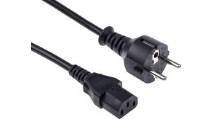 AC Power Cable, IEC 60320 C13 - DE/FR Type F/E (CEE 7/7) Plug, 2.5m, Black