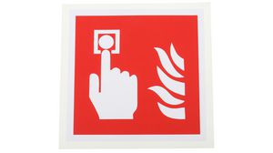 Fire Alarm Call Point, Square, White on Red, Vinyl, Safety Condition, 1pcs