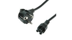 AC Power Cable, DE/FR Type F/E (CEE 7/7) Plug - IEC 60320 C5, 1.8m, Black