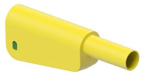 Fiche banane empilable, gainée, 4.6mm, Cuivre de zinc, Nickelé, 32A, Silicone, Vis, Vert / jaune