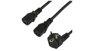 IEC Device Cable DE/FR Type F/E (CEE 7/7) Plug - 2x IEC 60320 C13 2m Black