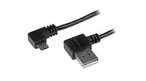 Ladekabel mit rechtwinkligen Steckverbindern, USB A-Stecker - USB Micro-B-Stecker, 1m, USB 2.0, Schwarz