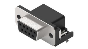 D-Sub Connector, 10.3mm, Angled, Socket, DE-9, PCB Pins, Black