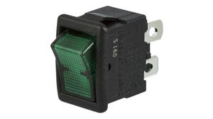 Interrupteur à bascule lumineux, 8 A / 10 A, 1NO, 250V, ON-OFF maintenu, Noir / Vert
