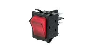 Illuminated Rocker Switch, 16 A, 2NO, 250V, ON-OFF, Black / Red