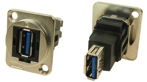 Feed-Through Adapter, Metal Frame, USB 3.0 A Socket - USB 3.0 A Socket