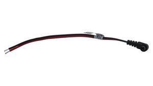 Stejnosměrný propojovací kabel, 2.1x5.5x9.5mm Zástrčka - Neizolované konce, Úhlový, 200mm, Černá/červená