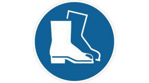 Panneau port de chaussures de sécurité obligatoire, Rond, Blanc sur bleu, Plastique, Mandatory Action, 1pièces