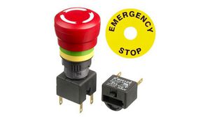 A01ES-D Series Twist Release Emergency Stop Push Button, Panel Mount, 16mm Cutout, 2NC, IP40, IP65
