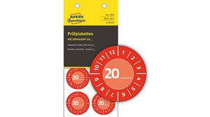 Safety Label, Round, White on Red, Vinyl, Inspection Date, 80pcs