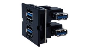 Custom Module, Right Angle, Black, USB-A, Number of Sockets - 2