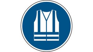 Panneau de sécurité ISO - Gilet de sécurité à haute visibilité obligatoire, Rond, Blanc sur bleu, Polyester, Mandatory Action, 1pièces