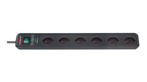 Stopcontact Eco-Line 6x CH-socket type J (T13) - CH-stekker type J (T12) Zwart 1.5m