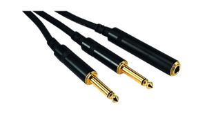Audio Cable, Mono, 6.35 mm Jack Socket - 2x 6.35 mm Jack Plug, 300mm