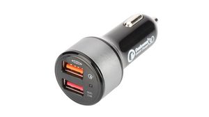 Caricatore da auto Quick Charge 3.0, 2x USB-A, Black / Grey