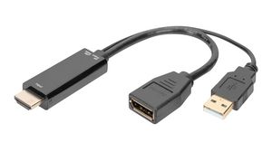 Videoadapter, HDMI-kontakt - DisplayPort-uttag / USB-A-kontakt, 3840 x 2160, Svart