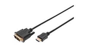 Video Cable, HDMI Plug - DVI-D 18 + 1-Pin Male 2m