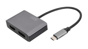 Multi-Port Adapter, USB-C Plug - DisplayPort Socket / HDMI Socket, Silver
