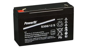 Batterie rechargeable, Plomb-Acide, 6V, 12Ah, Borne à lame, 4.8 mm