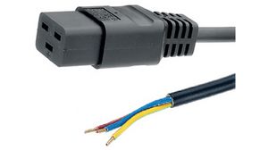AC tápkábel, IEC 60320 C19 - Csupasz végek, 2.5m, Fekete
