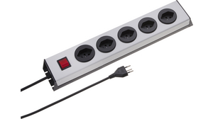 Stopcontact 5x CH-socket type J (T13) - CH-stekker type J (T12) Zwart/zilver 1.5m