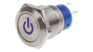 Illuminated Pushbutton Switch Latching Function 1CO 250 VAC LED Blue On / Off Symbol