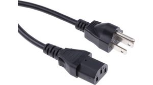 IEC hálózati kábel készlet IEC 60320 C13 - USA B típusú dugó 2.5m Fekete