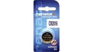 Button Cell Battery, Lithium, CR2016, 3V, 90mAh
