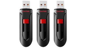 Chiavetta USB, confezione da 3, Cruzer Glide, 32GB, USB 2.0, Nero / Rosso