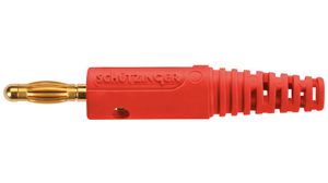Banana Plug ø4mm, Red, 32A, Soldering, Gold-Plated