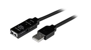 Cable, Wtyk USB A - Gniazdo USB A, 25m, USB 2.0, Czarny