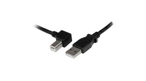 USB-Kabel, gerade nach links abgewinkelt, USB A-Stecker - USB B-Stecker, 1m, USB 2.0, Schwarz