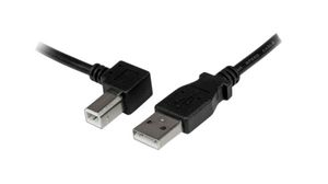 Kabel USB z wtyczką pod kątem prostym (w lewo), Wtyk USB A - Wtyk USB B, 2m, USB 2.0, Czarny