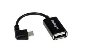 Kabel USB z wtyczką pod kątem prostym, Wtyk USB Micro-B - Gniazdo USB A, 127mm, USB 2.0, Czarny
