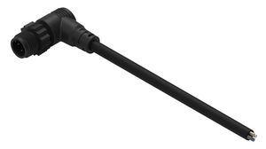 Cable Assembly, Polyamide 6.6, M12 Plug - Bare End, 4 Conductors, 2m, IP67, Angled, Black