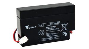 Oplaadbare batterijen, Loodzuur, 12V, 800mAh, Kabel met 2-polige JST VHR-2N-connector