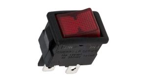 Illuminated Rocker Switch, 8 A / 10 A, 2NO, 250V, ON-OFF, Black / Red