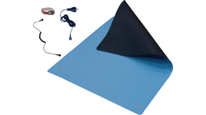 Kit tapis de mise à la terre de table, CH, Caoutchouc, 900 x 600mm, Bleu