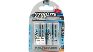 Rechargeable Battery, Ni-MH, AA, 1.2V, 2.7Ah, Pack of 2 pieces