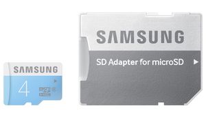 Memory Card, microSD, 4GB, 24MB/s, Silver / White