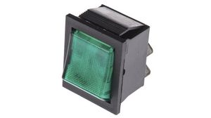 Rocker Switch, 16 A, 2NO, 250V, ON-OFF, Black / Green