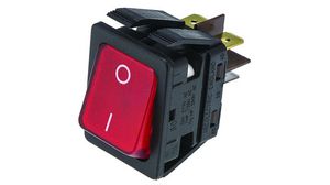 Rocker Switch, 16 A, 2NO, 250V, ON-OFF, Black / Red