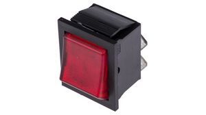 Rocker Switch, 16 A, 2NO, 250V, ON-OFF, Black / Red