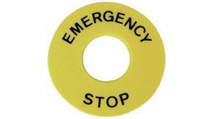 Legend Plate, 43mm, Yellow, Emergency Stop, EAO 61 Series