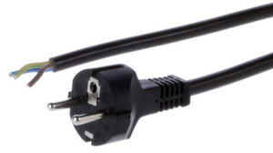 AC Power Cable, DE Type F (CEE 7/4) Plug - Bare End, 2.5m, Black